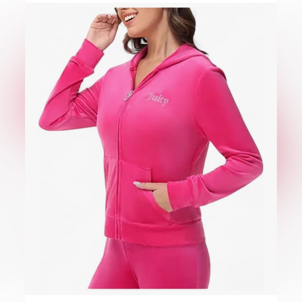Juicy Couture Blink Logo Velour Hot Pink Women’s Hoodie Size Large NWT
